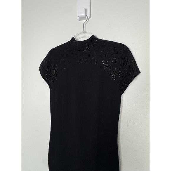 Reiss Dress Womens 6 Black Wool Knit Rhinestone Bodycon Cap Sleeve Modest - Picture 12 of 14